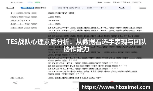TES战队心理素质分析：从数据看选手表现与团队协作能力